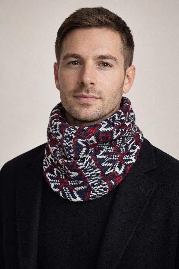 Neck Collar Winter Men's Knitwear Acrylic Premium Soft Claret Red