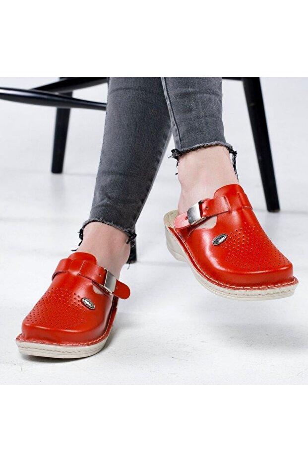 Leather clogs 168-1 red - 1