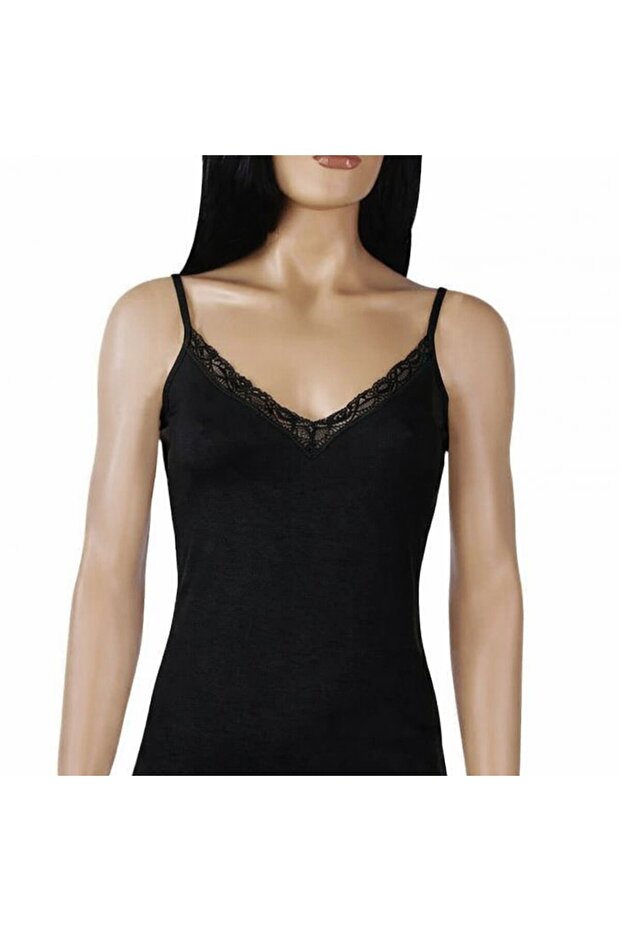 6 Pieces of 100% Cotton (Ribbed) Lace Strap V-Neck Women's Undershirt
