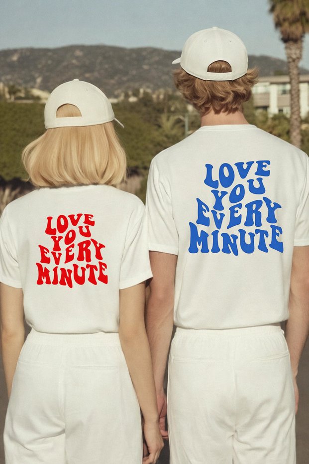 T-Shirt Valentine's Day (Valentine's Day) February 14 Couple Combination T-Shirt 2-Pack Price Love You Printed