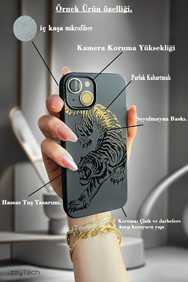 حافظة هاتف سوداء متوافقة مع iPhone 15 Plus - نمط بتأثير طلاء لامع على شكل ذئب - 2