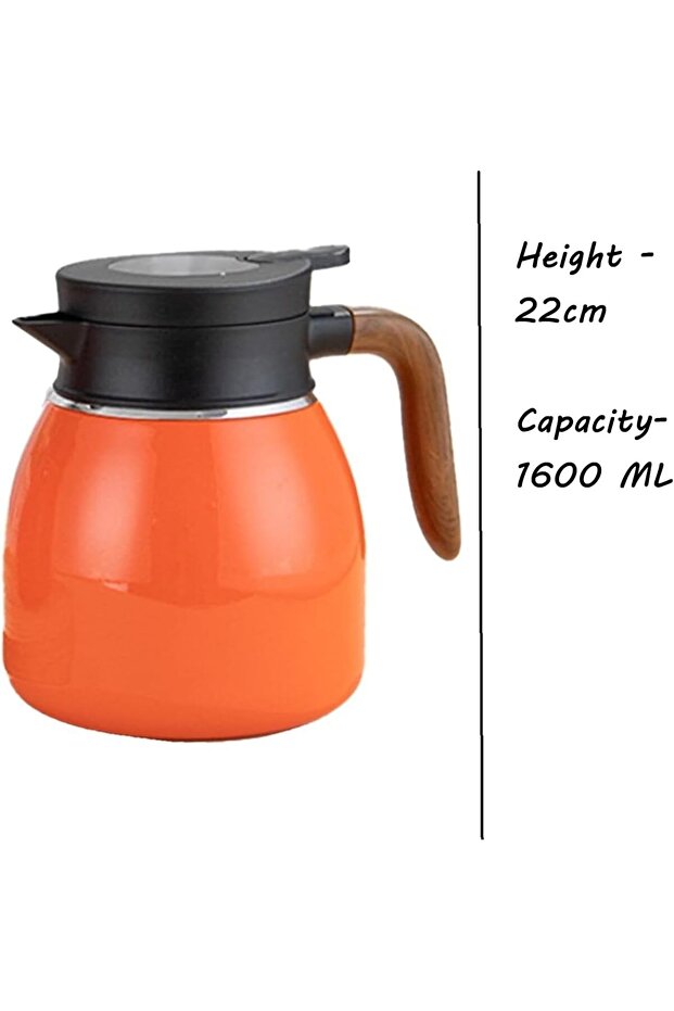 1.6 Litre 22CM Stainless Steel Thermos for Tea and Coffee Carafe with Live Display & Wooden Handle