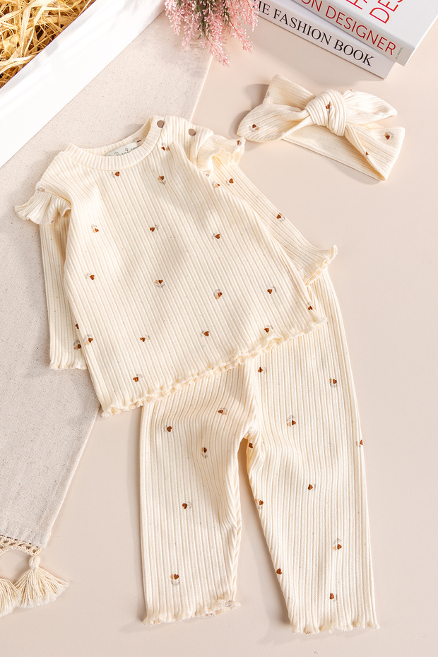 Floral Patterned Cotton 3-Piece Baby Girl Set