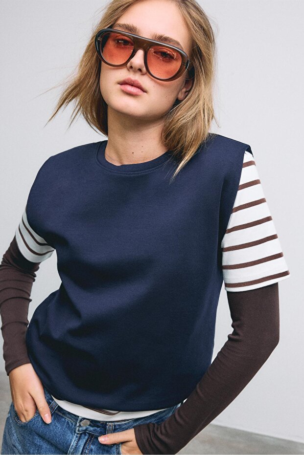 Basic vatkalı t-shirt - 4