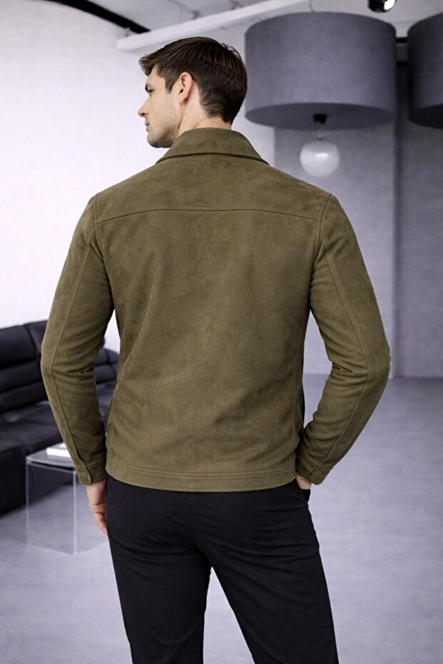 جاكيت من جلد الغزال الأساسي مع تفاصيل جيوب - 4