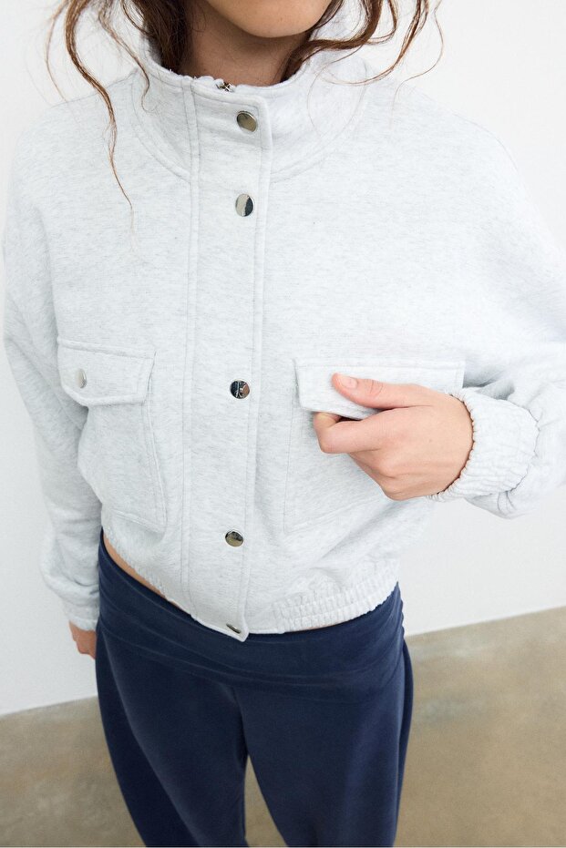 Dik yaka sweatshirt ceket - 4