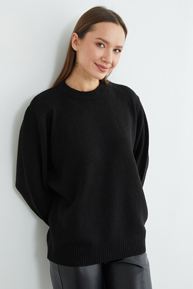 Basic Bisiklet Yaka Salaş Triko Kazak - 5