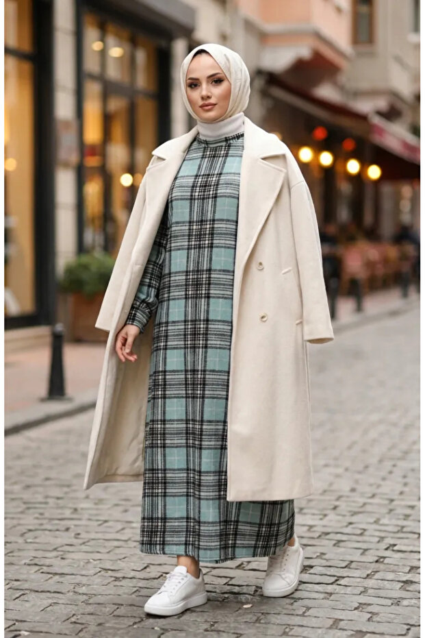 Plaid Patterned Lumberjack Winter Dress 2508-02 Green