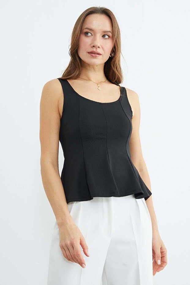 Kalın Askılı Peplum Bluz - 3