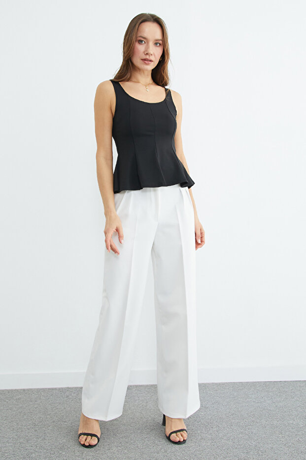 Kalın Askılı Peplum Bluz - 4