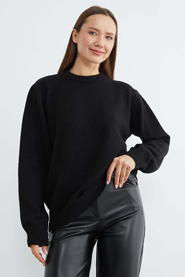 Basic Bisiklet Yaka Salaş Triko Kazak - 1