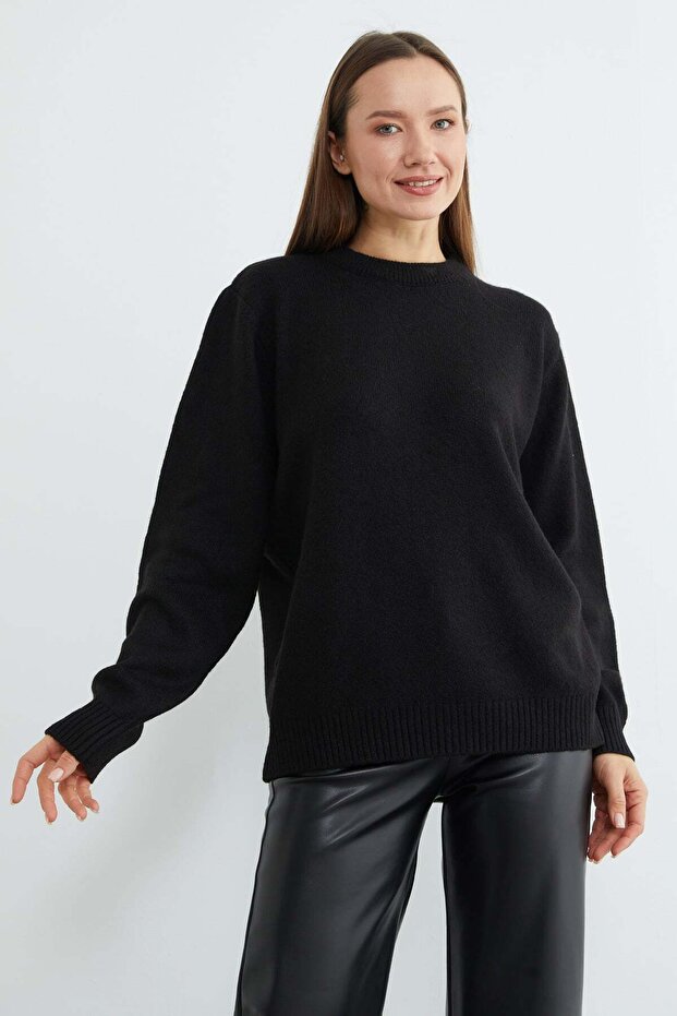 Basic Bisiklet Yaka Salaş Triko Kazak - 4