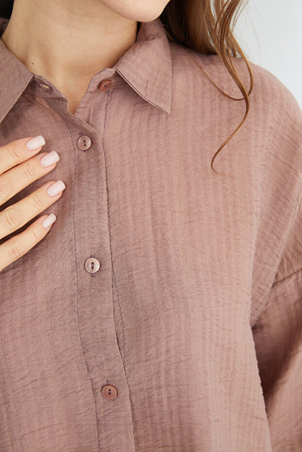 Basic Düğmeli Krinkıl Gömlek - 7