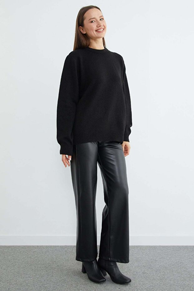 Basic Bisiklet Yaka Salaş Triko Kazak - 3