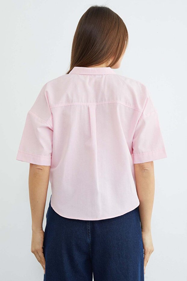 Çift Cepli Oversize Crop Gömlek - 6