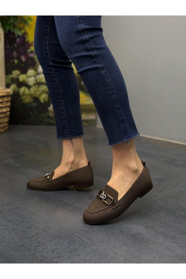Brown Knitwear Stoned Women's Casual Ballerinas