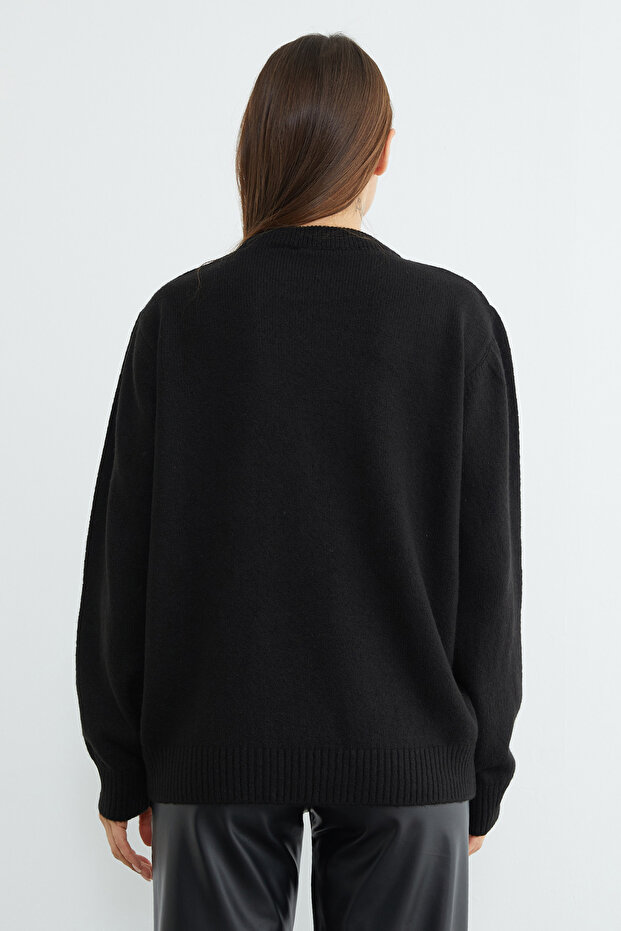 Basic Bisiklet Yaka Salaş Triko Kazak - 7