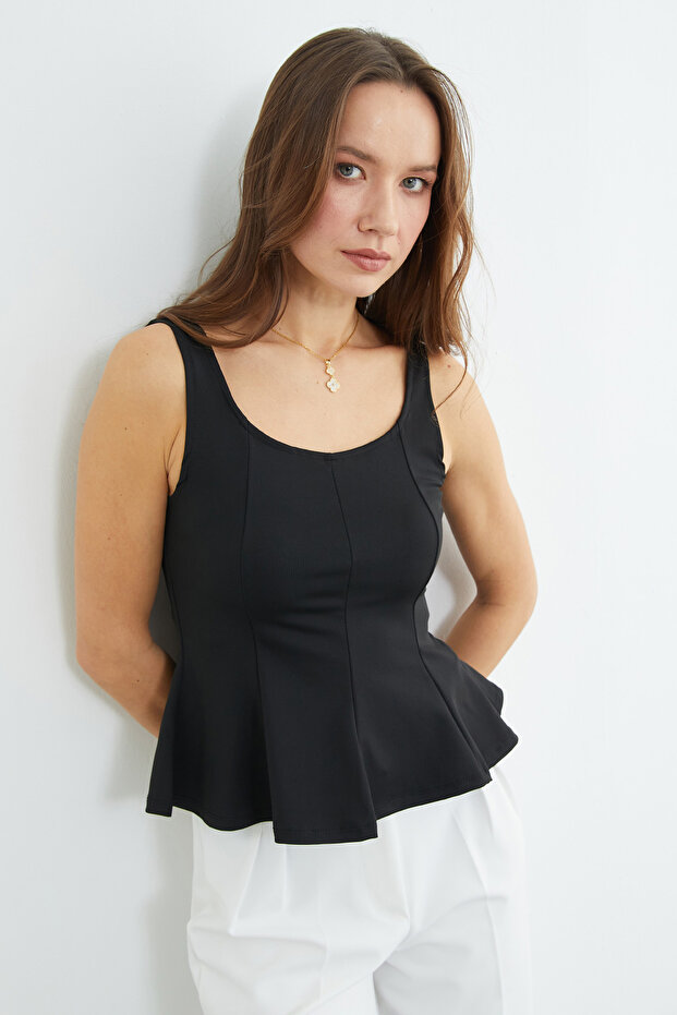 Kalın Askılı Peplum Bluz - 7