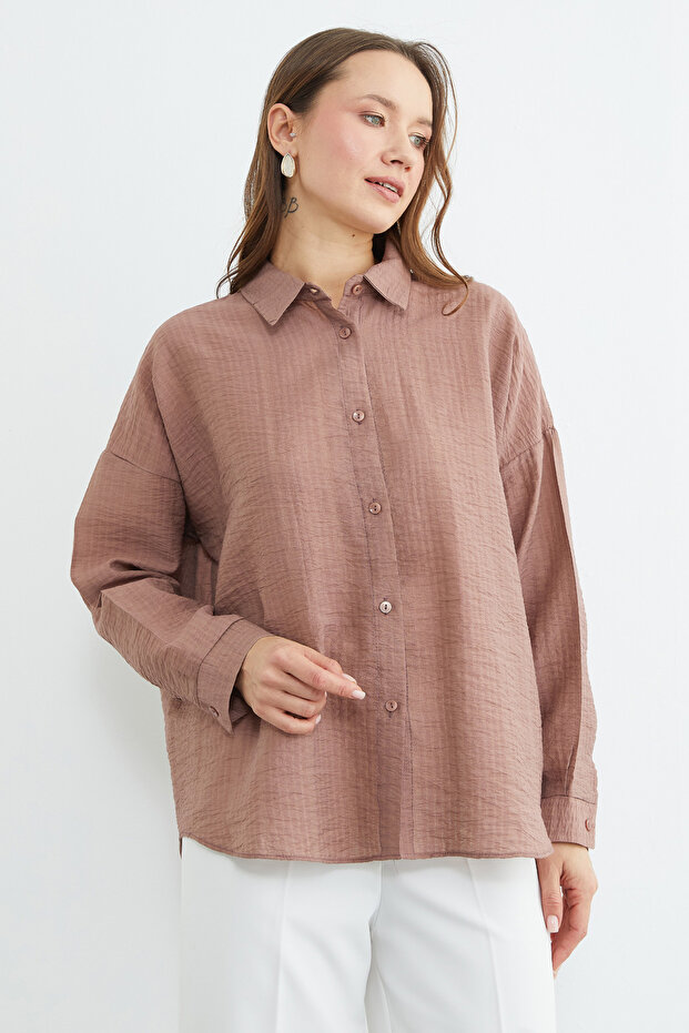 Basic Düğmeli Krinkıl Gömlek - 4