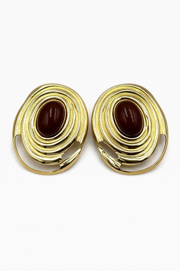 Women's Yellow Steel Cardinal Oval Retro Vintage Design Earrings