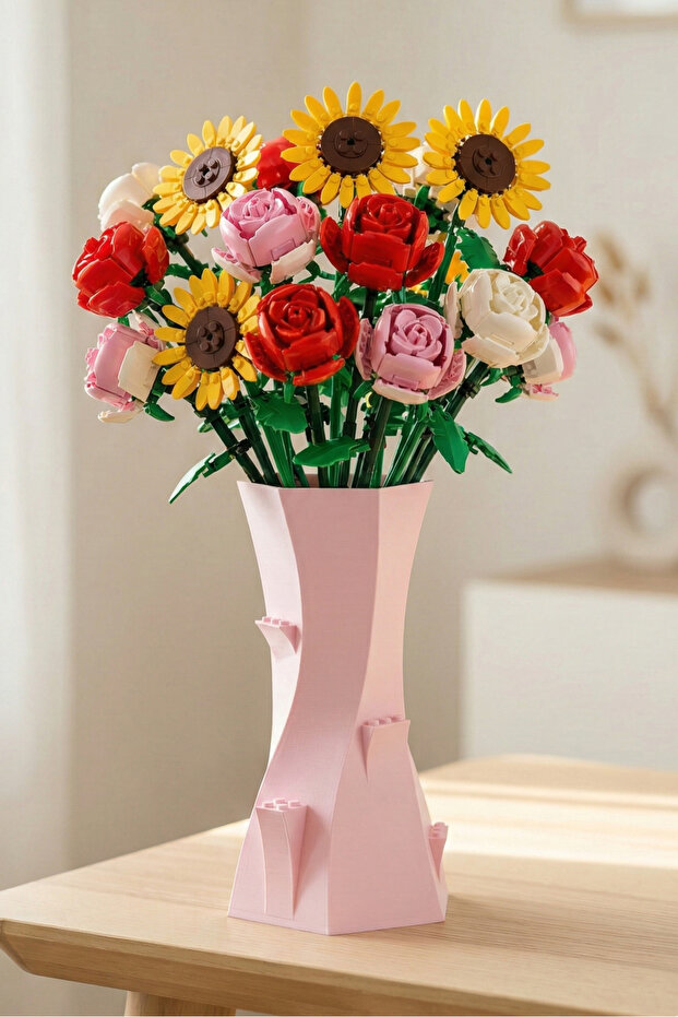Block Compatible Patterned Pastel Pink Decorative Vase – Modern Design, Lightweight and Stylish, Gift-Worthy