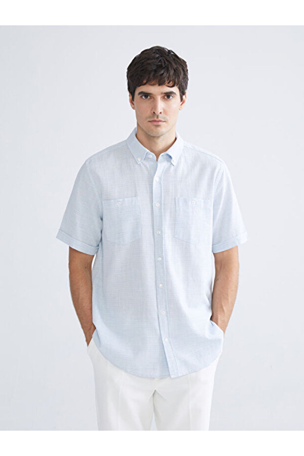Regular Fit Short Sleeve Dobby Men's Textured Shirt