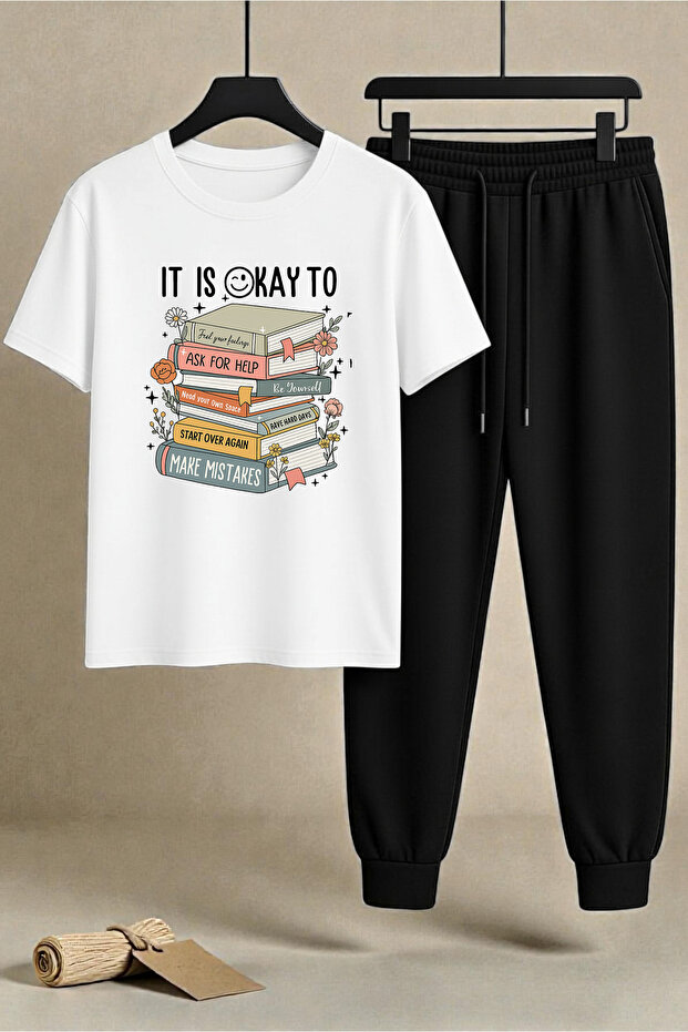 Unisex Its Okay to Design Printed T-Shirt - 2-Piece Tracksuit Set
