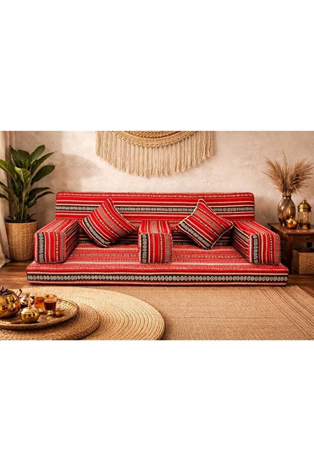 Traditional Arabic Majlis Floor Seating Sofa Set 1 Red Pattern