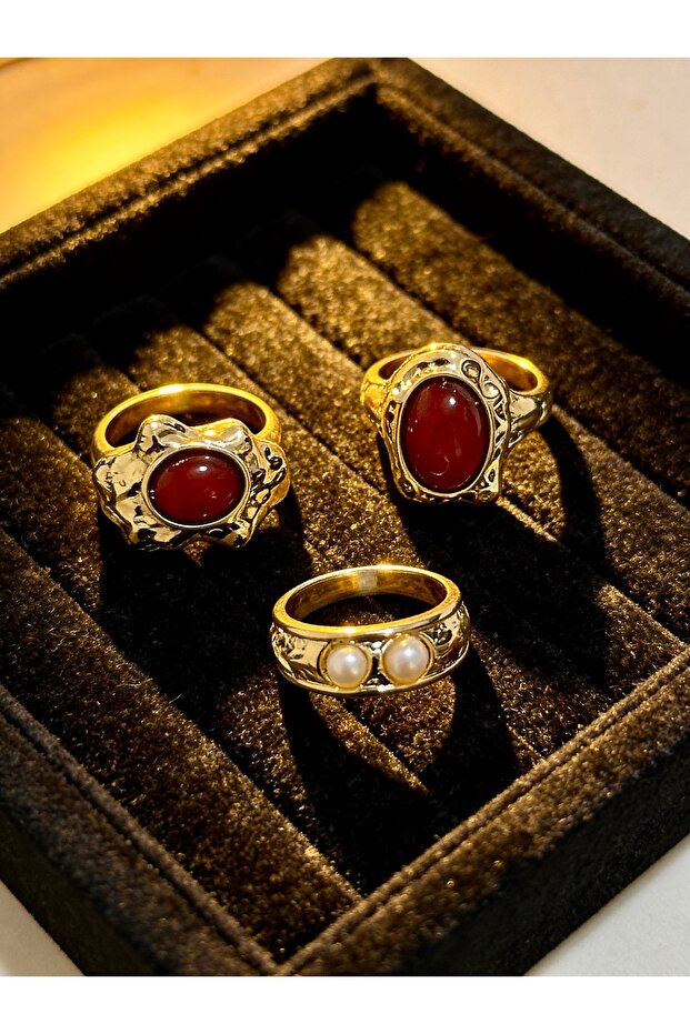Gold Vintage 3-Piece Steel Ring Set