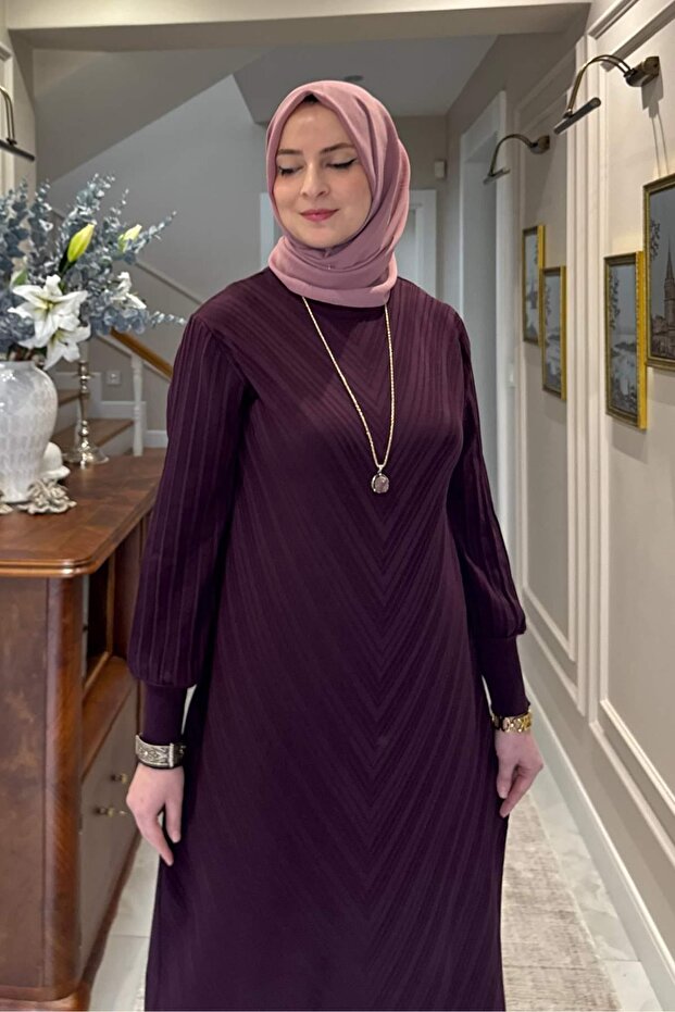 Yağmur Triko Elbise Mürdüm - 4