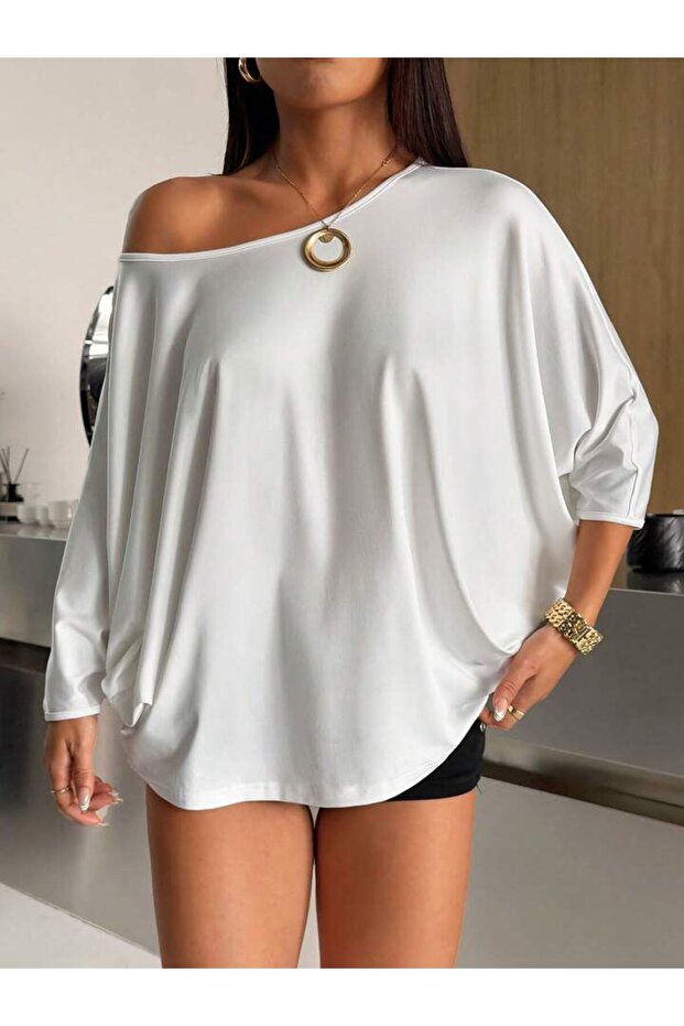 Women's Boat Neck Low Sleeve Oversize 100% Cotton T-Shirt