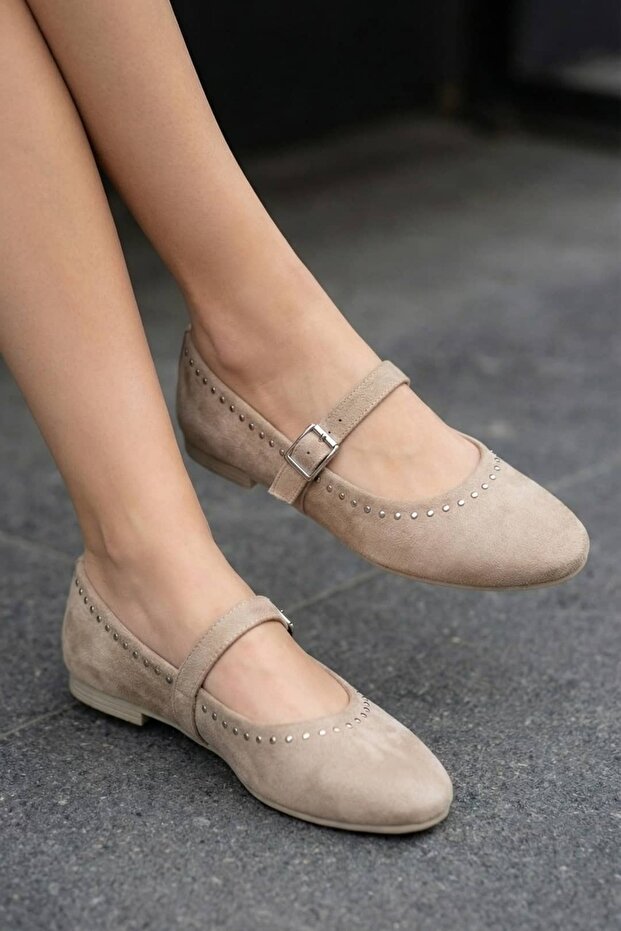 Cream Women's Buckled Elastic Easy-To-Wear Summer Dowry Bundle Ballet Flats B73Ynav