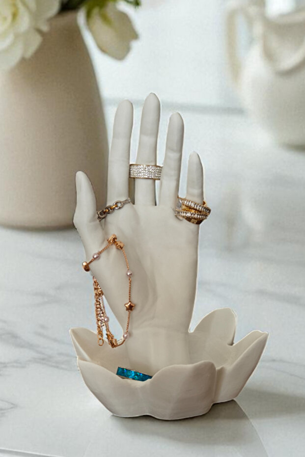 Lotus Bowl Jewelry Stand with Hand Figure
