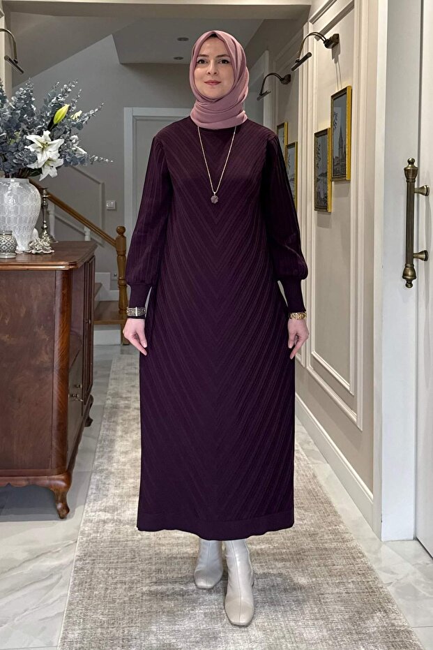 Yağmur Triko Elbise Mürdüm - 7