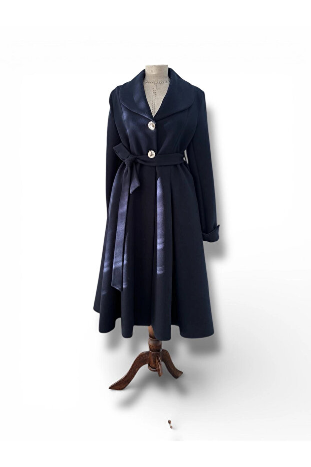 Our Navy Blue Imported Cashmere Fabric Coat Model