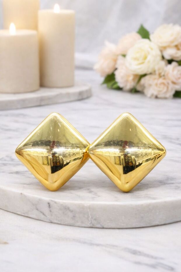 Gold Color Square Steel Earrings