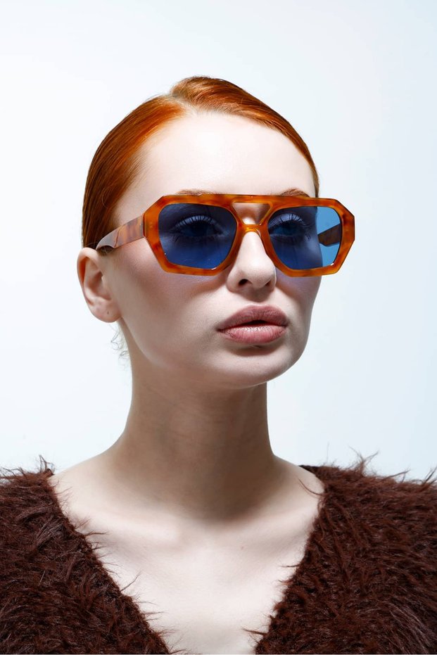 Wahe - Unisex Sunglasses Orange / Blue Uv400 Protection