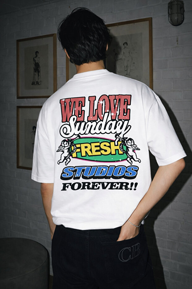 White Oversized Men's T-Shirt with Back Print