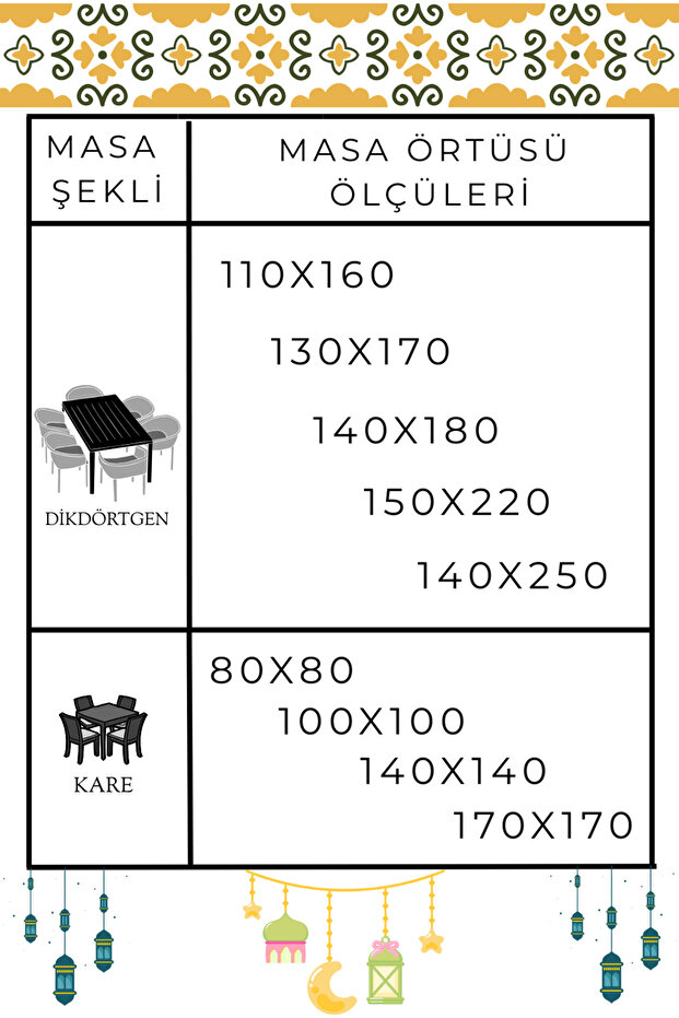 مفرش طاولة رمضان مقاوم للسوائل - مفرش طاولة منقوش مقاوم للبقع وقابل للمسح والغسل - 5