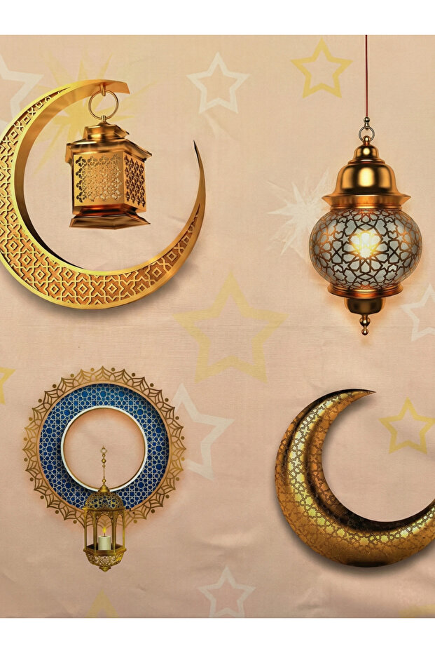 مفرش طاولة رمضان مقاوم للسوائل - مفرش طاولة منقوش مقاوم للبقع وقابل للمسح والغسل - 2