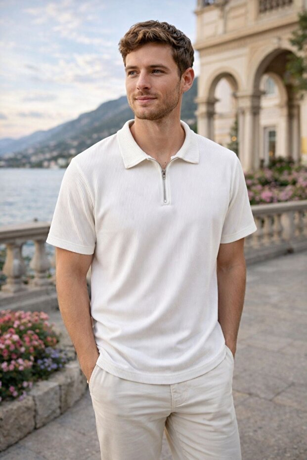 Men's Zippered Ottoman Fabric T-Shirt
