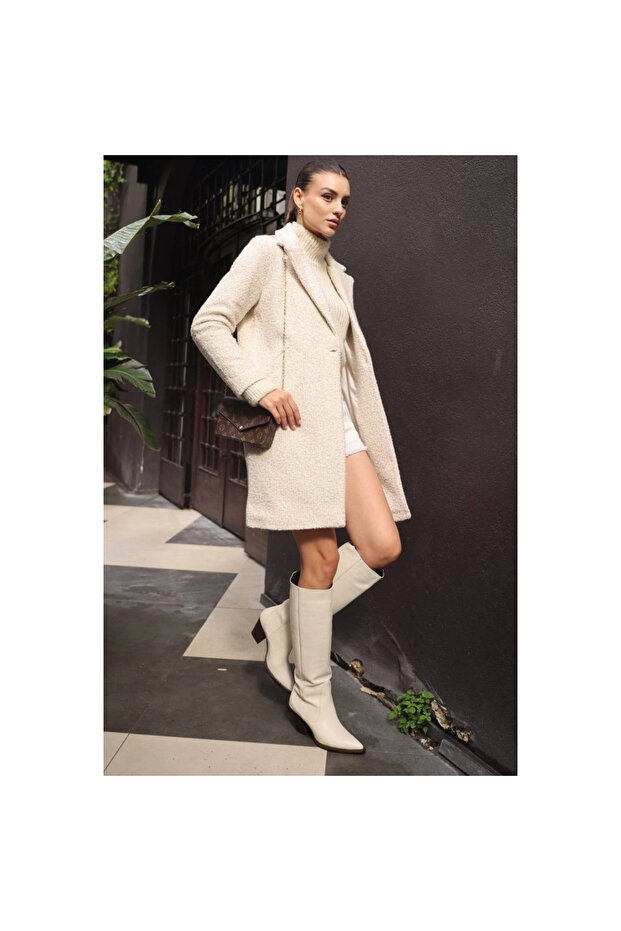 9082 Oversize Kaşe Kaban - M. Krem - 3