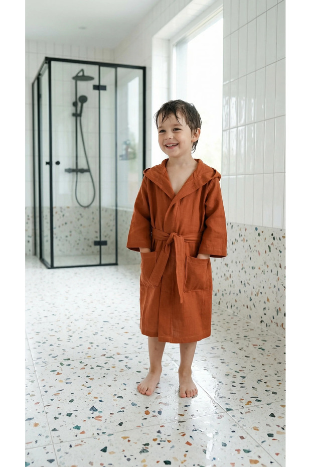 100% Cotton Muslin Hooded Children's Bathrobe