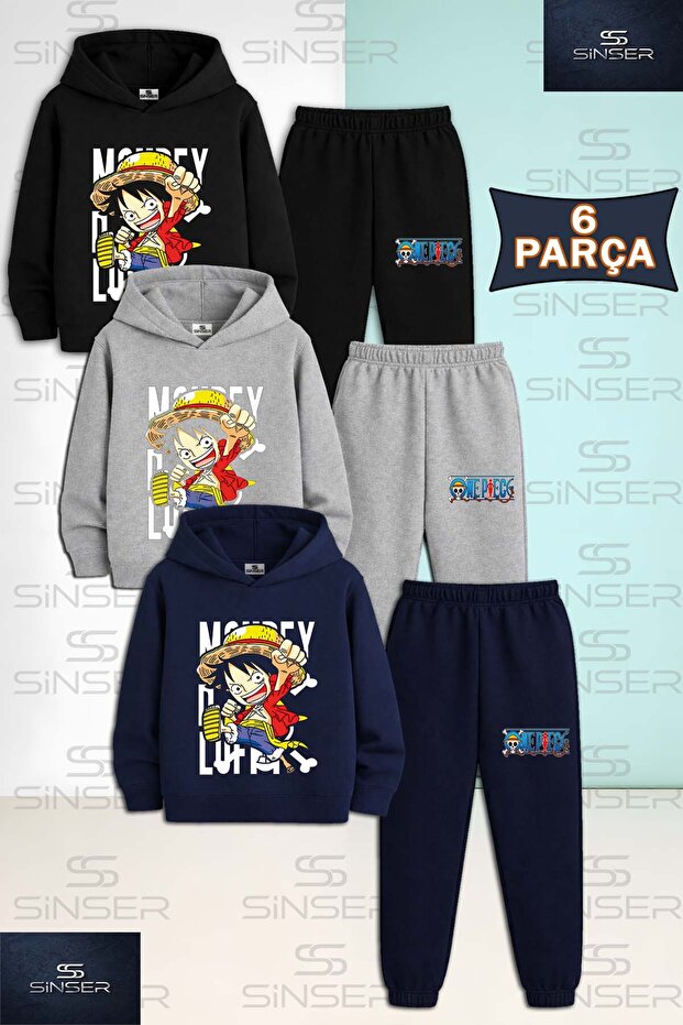 Children's Unisex Anime One Piece Left Text 3-Piece Hooded Tracksuit Set