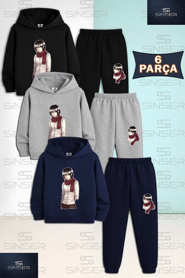 Children's Unisex Anime Girls' 3-Piece Hooded Tracksuit Set