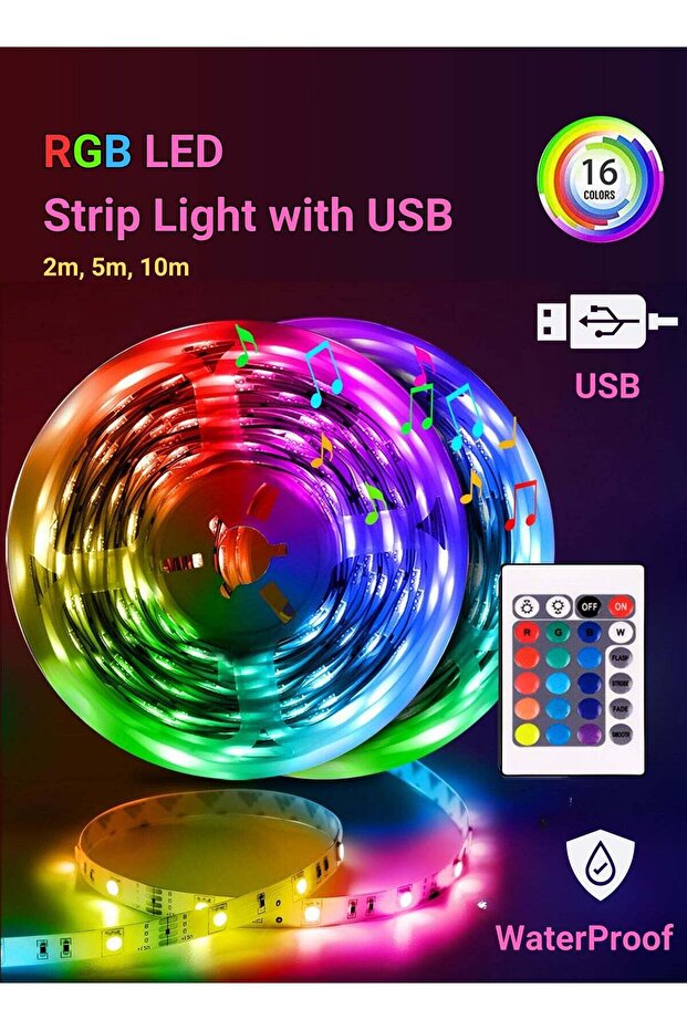 شريط إضاءة LED RGB لغرفة النوم - متعدد الألوان مع جهاز تحكم عن بعد يعمل بمنفذ USB