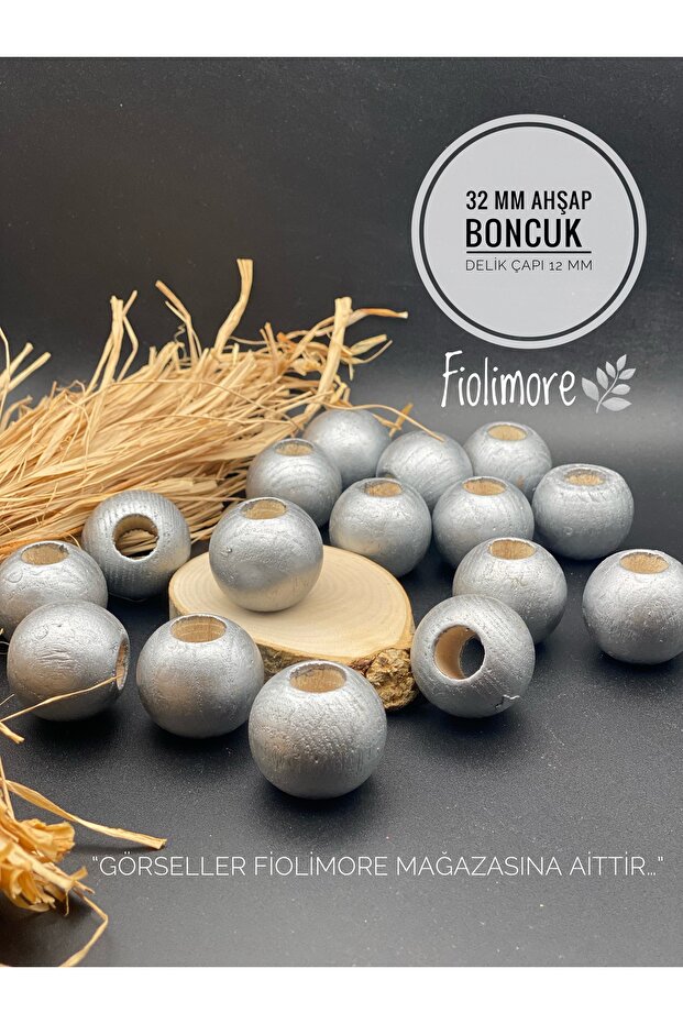 5 Pcs 32 mm Silver Gray Wooden Beads Round Macrame Bag Design Board Hole Diameter 12 mm