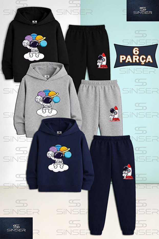 Children's Unisex Astronaut Cloud with Planets in Hand 3-Piece Hooded Tracksuit Set