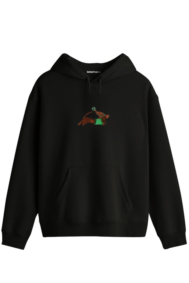 Santa Sausage Dog Printed Unisex Hooded Collar Hoodie