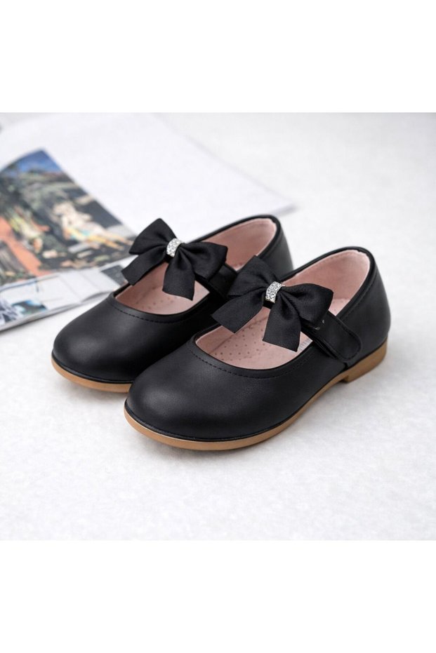 Orthopedic Bowknot Girls' Ballerina Shoes – Black & Cream | Number 21–35 - 31641
